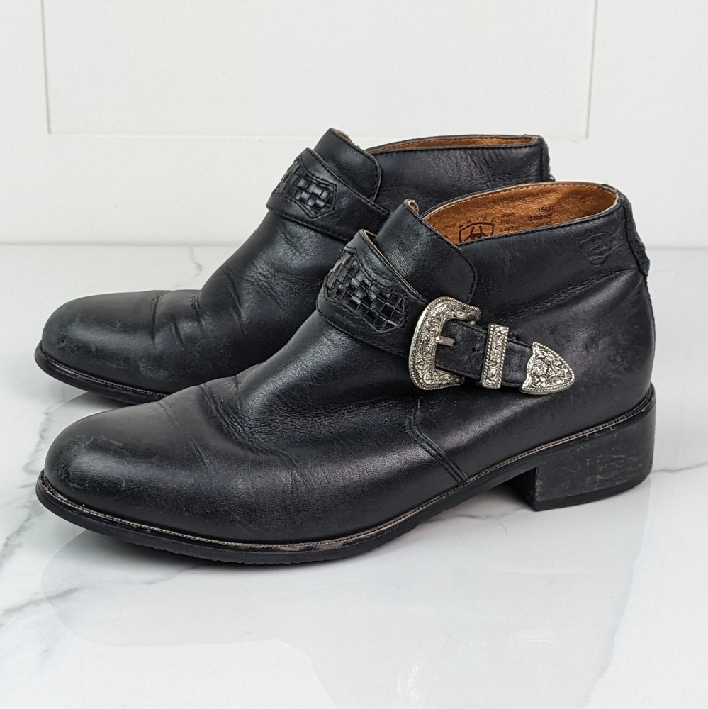 Ariat Leather Ankle Boots Silver Buckle 6